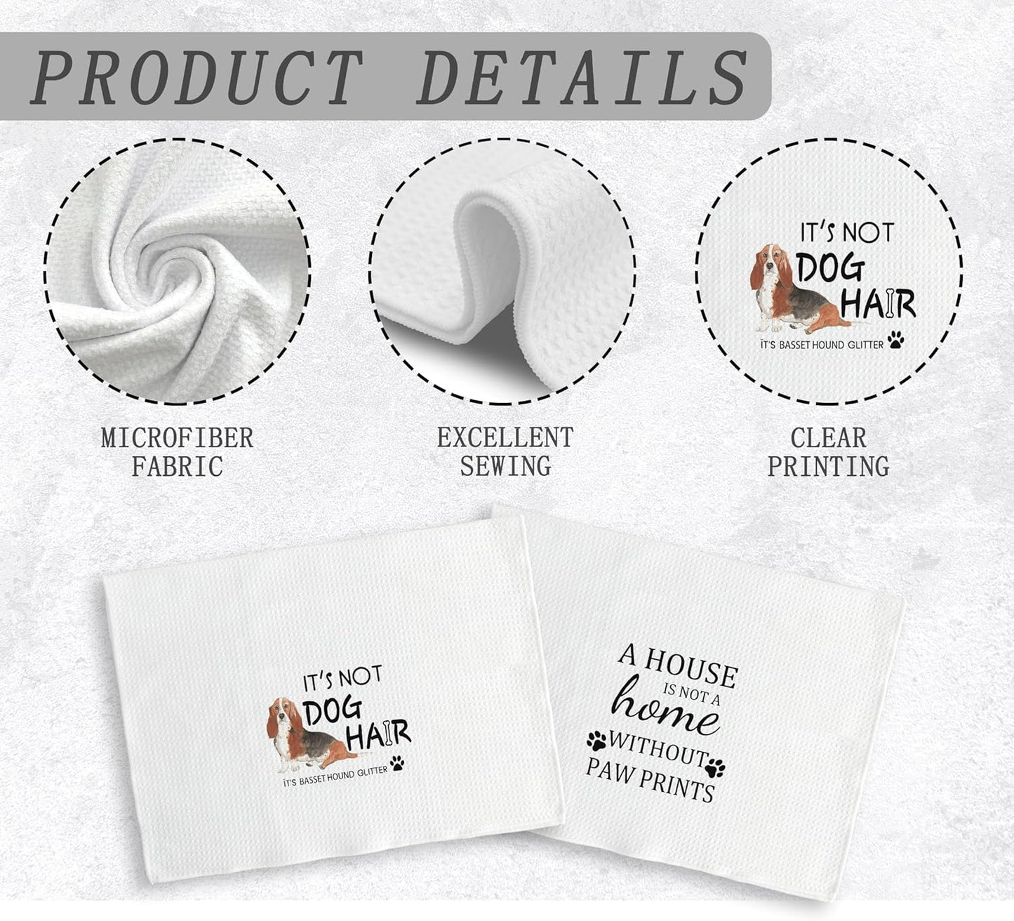 Basset Hound Dog Kitchen Towels and Dishcloths Set of 2, Dog Decor, Basset Hound Gifts for Women, 16×24 Inches