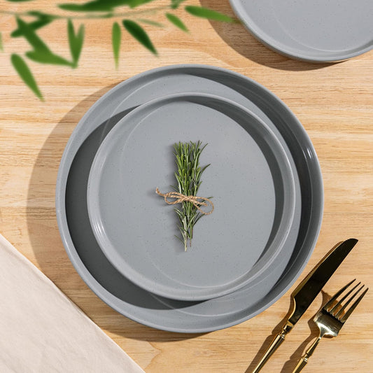 AmorArc Ceramic Dinnerware Set for 6 | Speckled Stoneware Plates and Bowls with Rustic Terracotta Underside| Scratch Resistant,Dishwasher & Microwave Safe Dishes Sets- 18pcs Gray