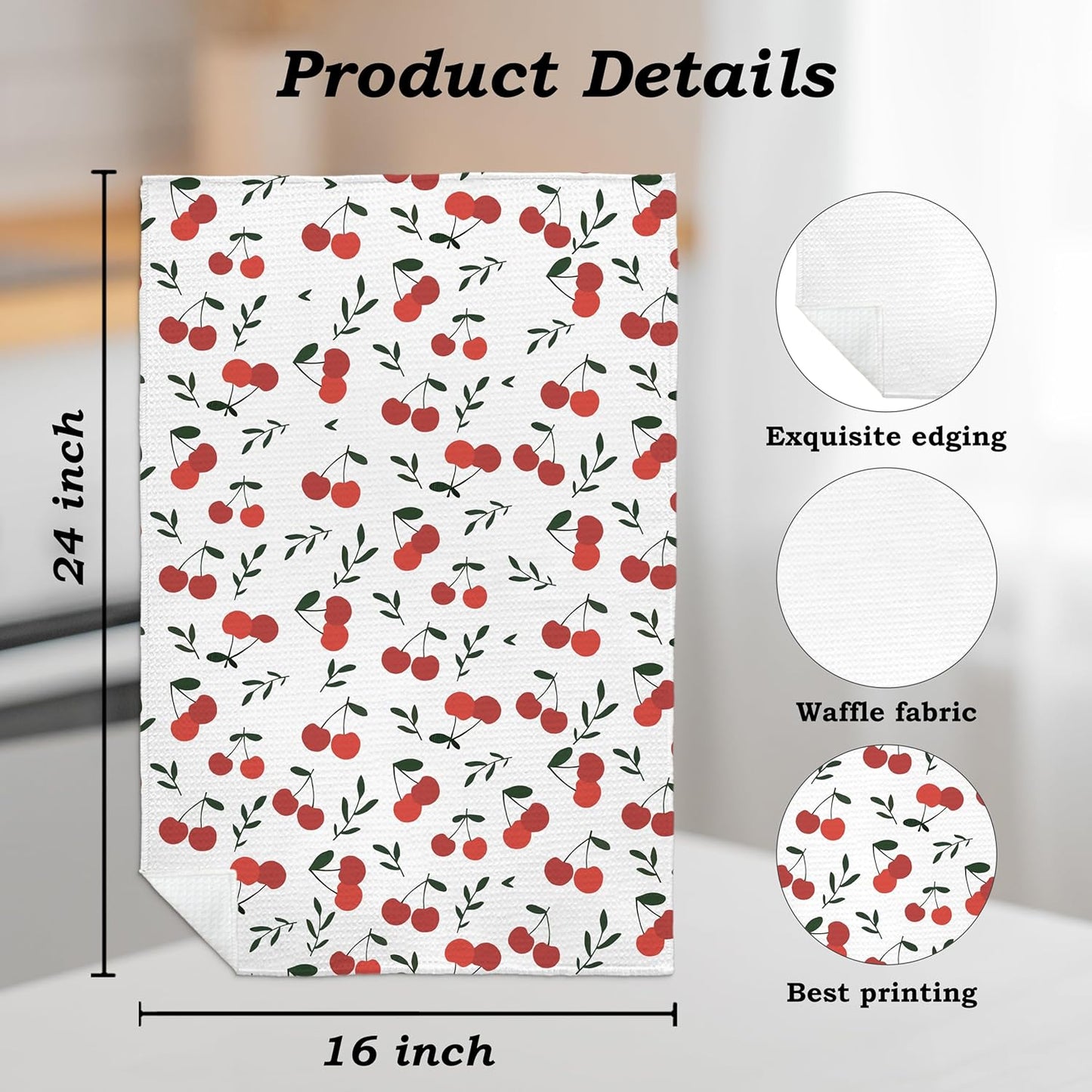 Cherry Decor Kitchen Towels Set of 3, Cherry Hand Towels Dish Towels for Kitchen Bathroom Decor, Fruit Lover Gifts, 16x24 Inches