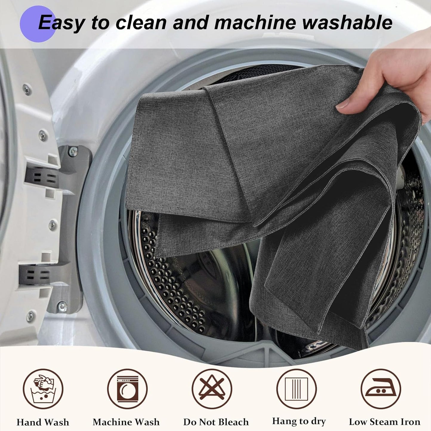 Cloth Placemats Set of 6, Cotton Linen Blend Machine Washable Double Layered Durable Place Mats Heat Resistant Placemats Wrinkle Free Thick Fabric Dining Table Mats (Dark Grey, 6)