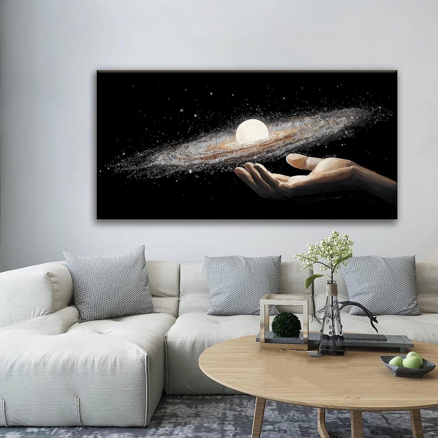 Abstract Wall Art Decorations Modern Science Fiction Wall Art The Universe In Hand Canvas Art Wall Decor For Living Room Bedroom Office Bathroom Home Wall Decor 24x48 Inch