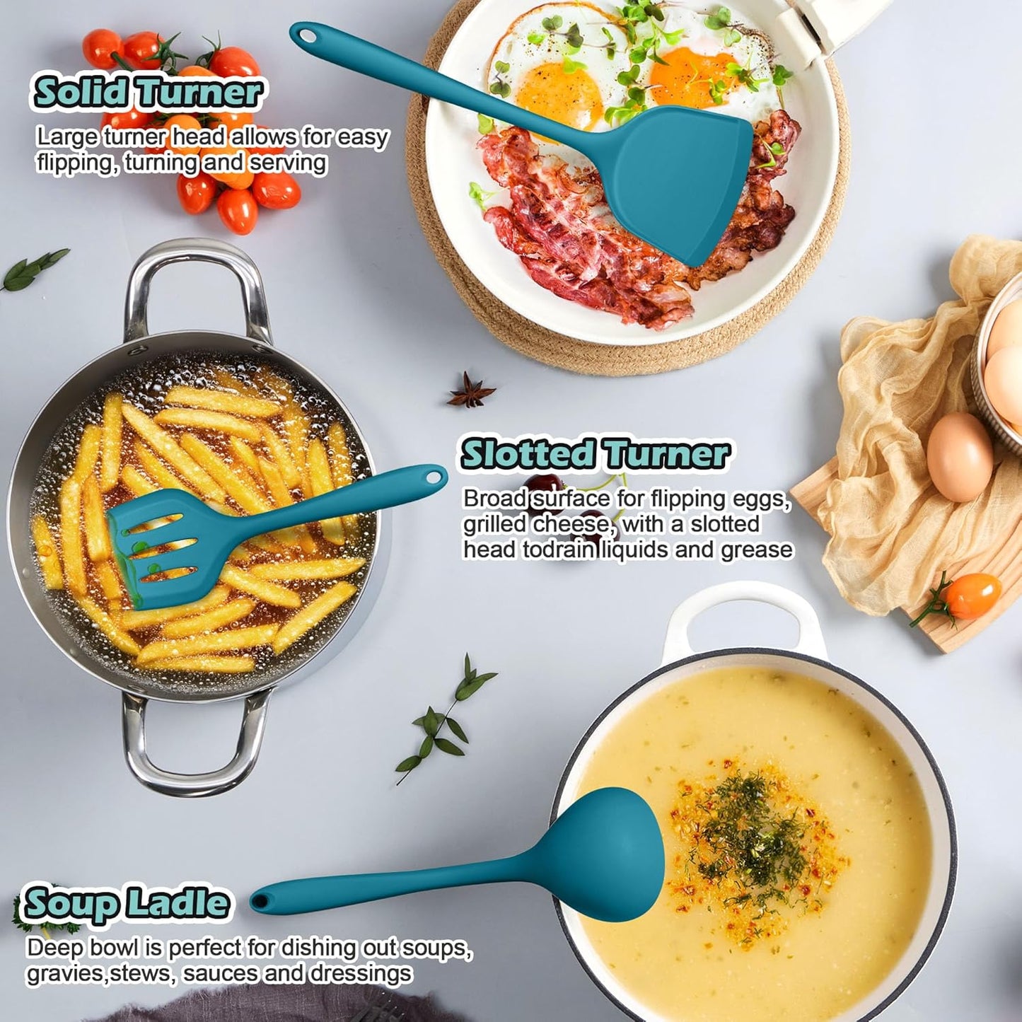 Homikit Silicone Cooking Utensils Set, 15-Piece Nonstick and Heat Resistant Kitchen Utensil Spatula Set with Holder, Kitchen Gadgets Home Essentials & Pots and Pans Accessories, Blue