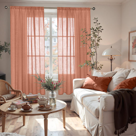 BGment Terracotta Linen Curtains 72 Inches Long for Living Room, Semi Sheer Window Drapes Rustic Textured for Bedroom Dining Room Decor with Rod Pocket Lightweight, 2 Panels Set, Each 52 Inch Wide