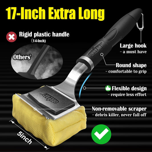GRILLART Grill Brush for Outdoor Grill Bristle Free - Reinforced Grill Cleaner Scraper BBQ Brush - Replaceable Head Barbecue Grill Cleaning Brush - Safe BBQ Accessories Grill Tools - Gifts for Men/Dad