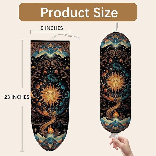 Plastic Bag Holder Dispenser, Plastic Grocery Bag Organizer & Wall Mount Paper Trash Bags Saver Storage for Kitchen Home Pantry Decor, Sun Kitchen Decor