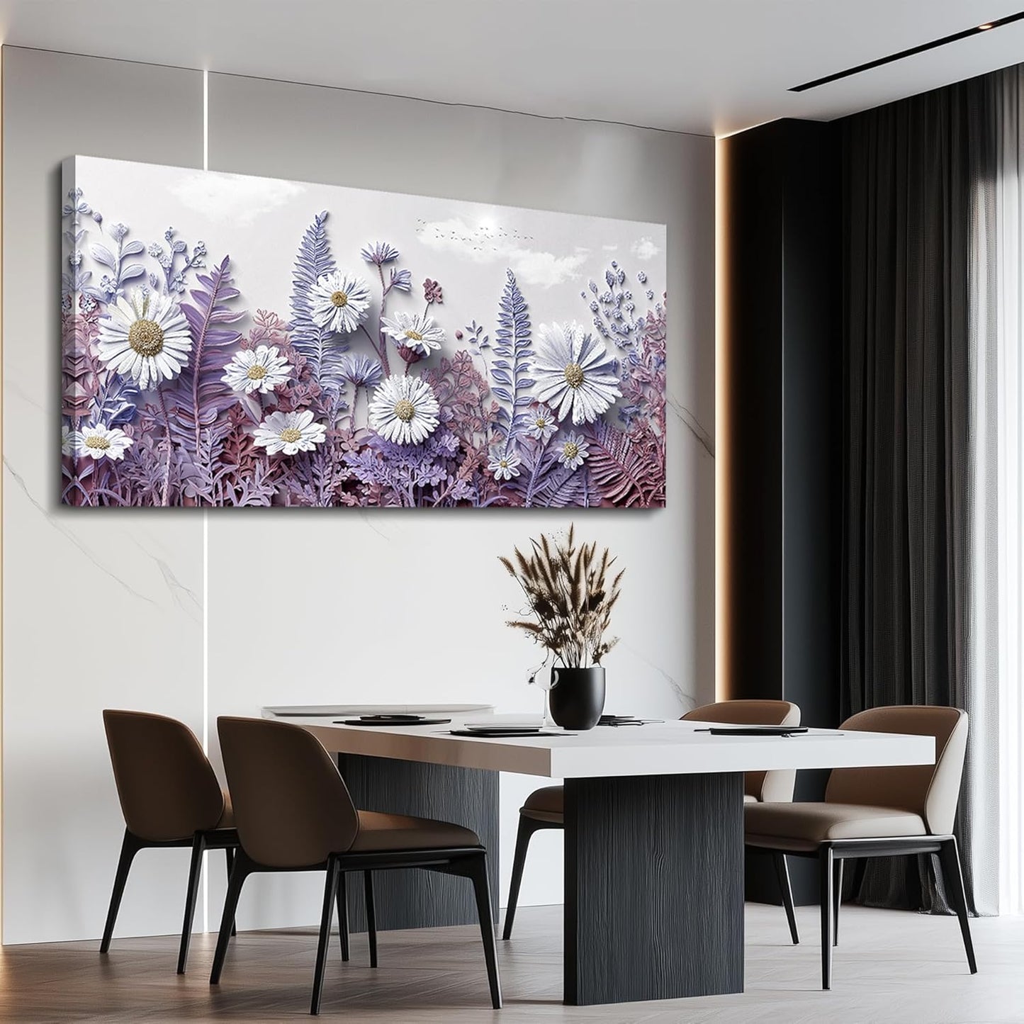 QIYILEXWART Canvas Wall Art For Living Room Large Wall Decor For Office Bedroom Decorations Daisy Fern Landscape Pictures Farmhouse Painting Artwork Room Wall Mural Aesthetic Home Decor 30x60 In