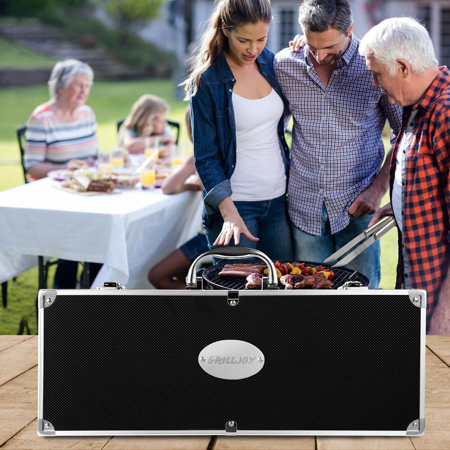 Grilljoy BBQ Accessories Grill Tools Set - 22PCS Stainless Steel Barbecue Grill Accessories for Outdoor Grill with Black Aluminum Case - Christmas Grilling Gifts for Men & Dad -Grill Tools Kit