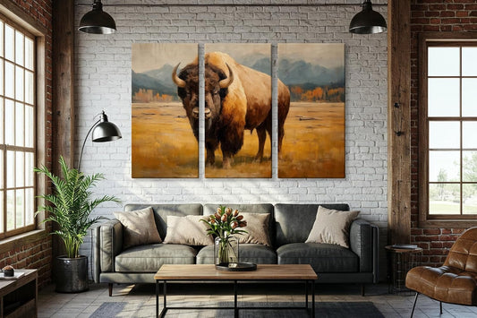 Wildlife Canvas Prints - Wild Animals Home Decor - Medium, Large, and Extra Large Wall Art for Living Room, Bathroom, Kitchen (American Titan, 39L" x 59W" - 3 Panels)