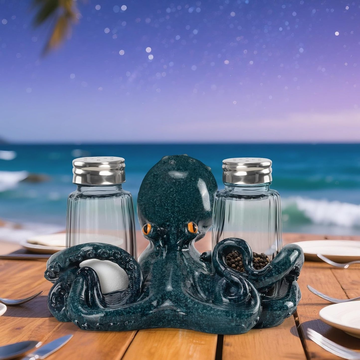 Decorative Octopus Salt and Pepper Shaker Holder, Coastal Kitchen Decor (Octopus)