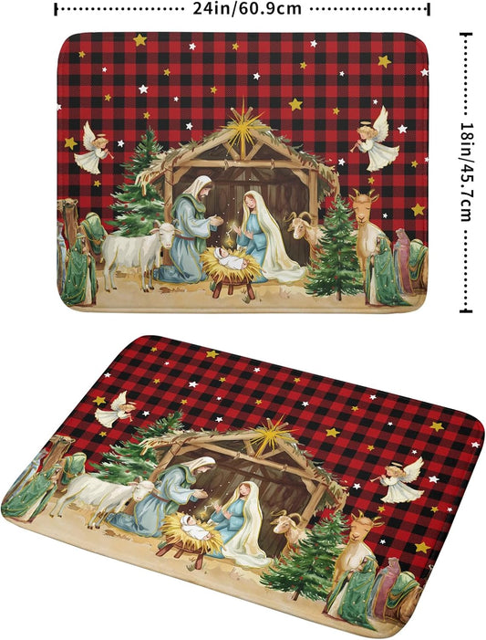 Xmas Dish Drying Mats 18x24 Inch, Red Black Vintage Buffalo Plaid Microfiber Absorbent Dishes Drainer Rack Tableware Protector Pad for Kitchen Counter Home Decor