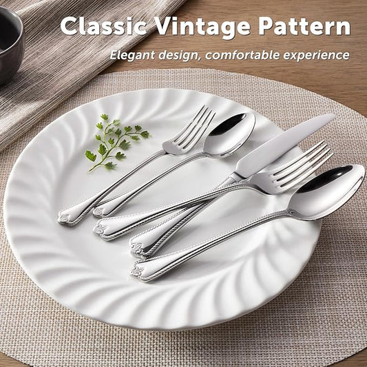 KINGSTONE Silverware Set, 30-piece 18/10 Stainless Steel Flatware Set Cutlery Set for 6, for Kitchen, Home, Wedding, Party, Mirror Polished and Dishwasher Safe, Featured Gifts