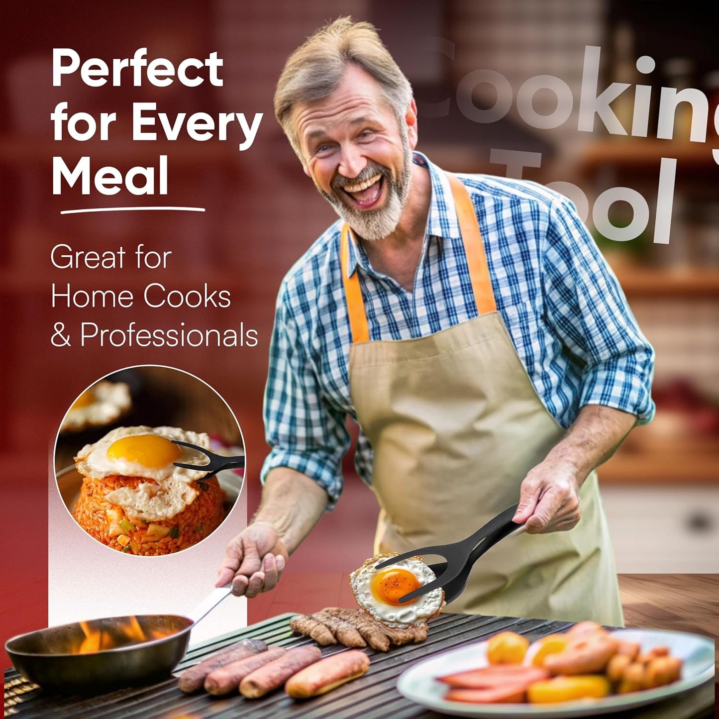 Egg Flipper Spatula Tongs (Set of 2) – Non-Stick 2-in-1 Grip & Flip Kitchen Tongs for Pancakes, Fish, Eggs, and More – Heat Resistant Cooking Tool (Black)