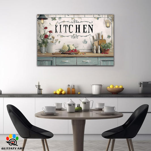 GUTTATY Kitchen Pictures Wall Decor, Farmhouse Wall Art Decor Flowers And Kitchen Utensils Painting for Dinning Room Restaurant Decor, Mother's Day Gift for Grandma Mom Hanging Artwork 28×40 Inch
