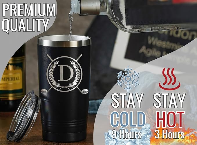 Onebttl Golf Gifts for Men with Initial for Golfer & Golf Lovers, 20oz Travel Mug, Perfect Gifts for Men, Birthday, Christmas - D