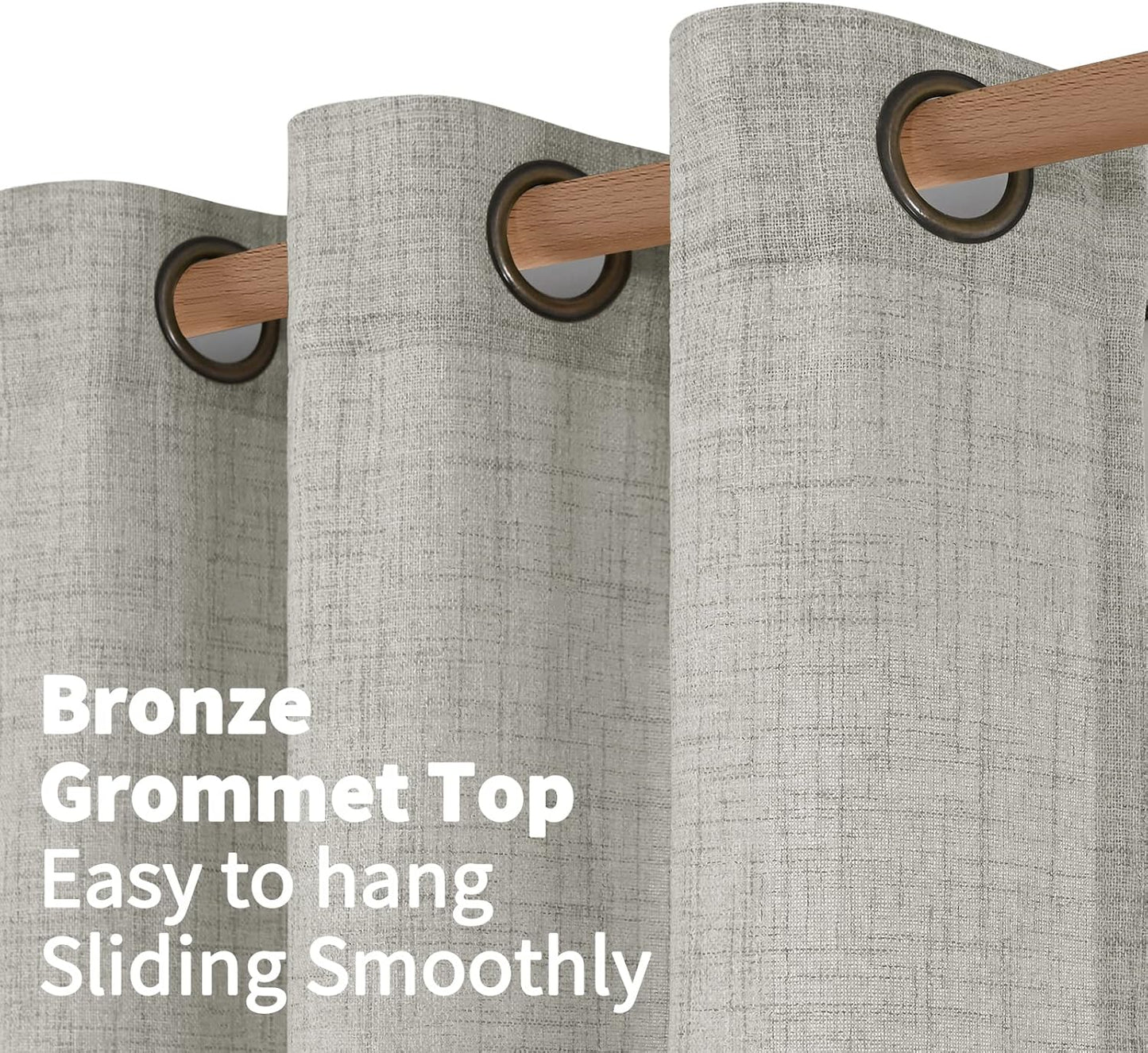 YoungsTex Extra Long Linen Curtains 102 Inch Length for Living Room, Light Grey Light Filtering Drapes with Bronze Grommet Privacy for Dining Bedroom, 52 x 102 Inch, 2 Panels