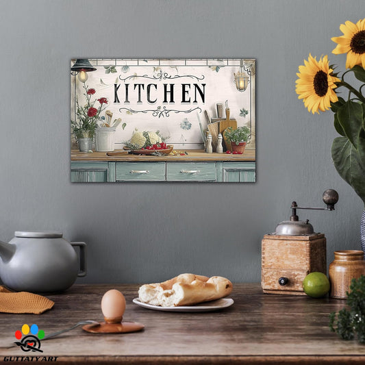GUTTATY Kitchen Pictures Wall Art, Farmhouse Flowers and Utensils Painting for Dining Room Restaurant Decor, Mother's Day Gift for Grandma Mom Hanging Artwork 1824 Inch