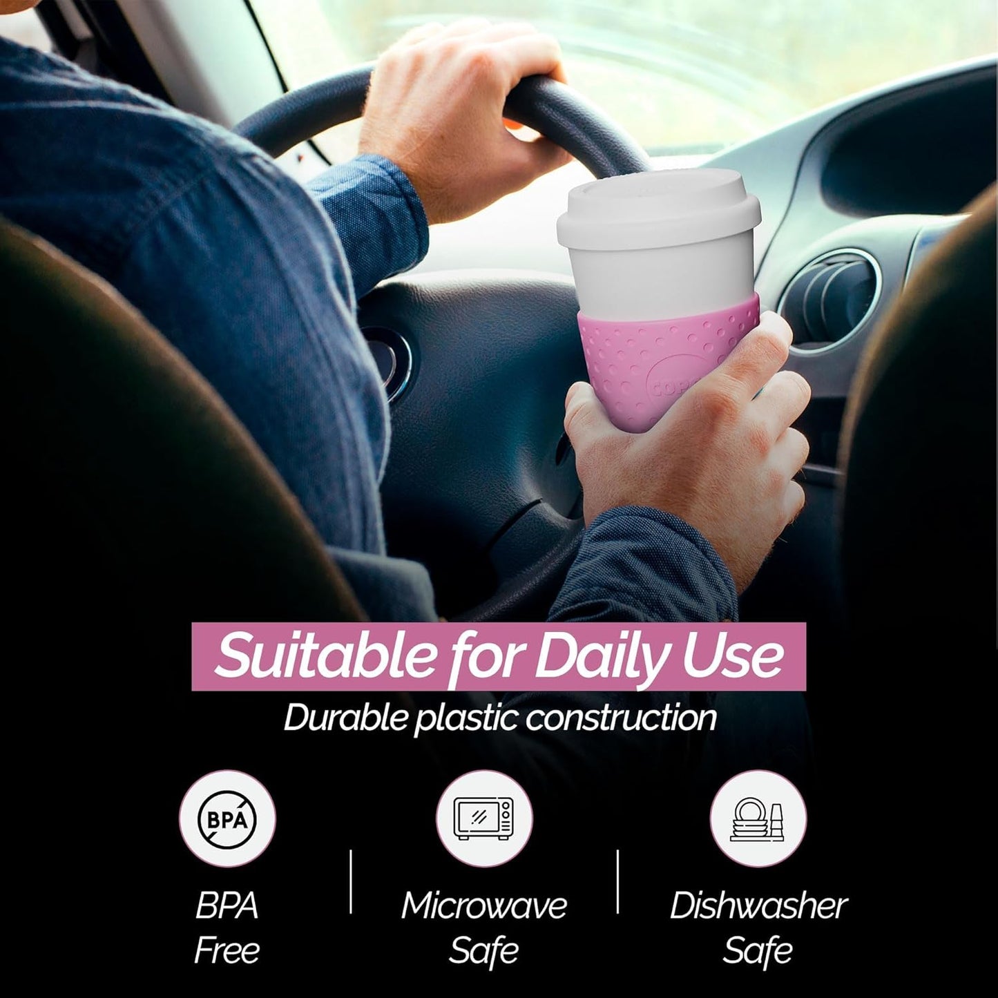 Copco Acadia 16 oz Travel Mug - Insulated Reusable Coffee Tumbler with Double-Walled Plastic, Leak-Proof Lid, BPA-Free - Portable Mug for Hot & Cold Drinks, Cup Holder Friendly (Bubble Gum)