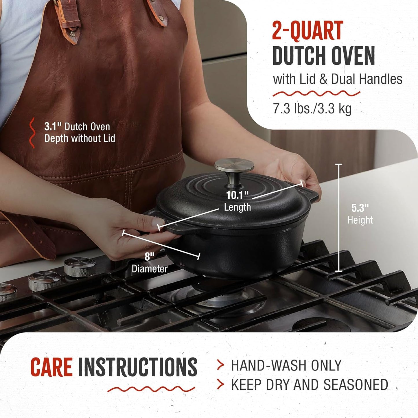 Victoria 2-Quart Cast Iron Dutch Oven with Lid and Dual Handles, Seasoned with Flaxseed Oil, Made in Colombia