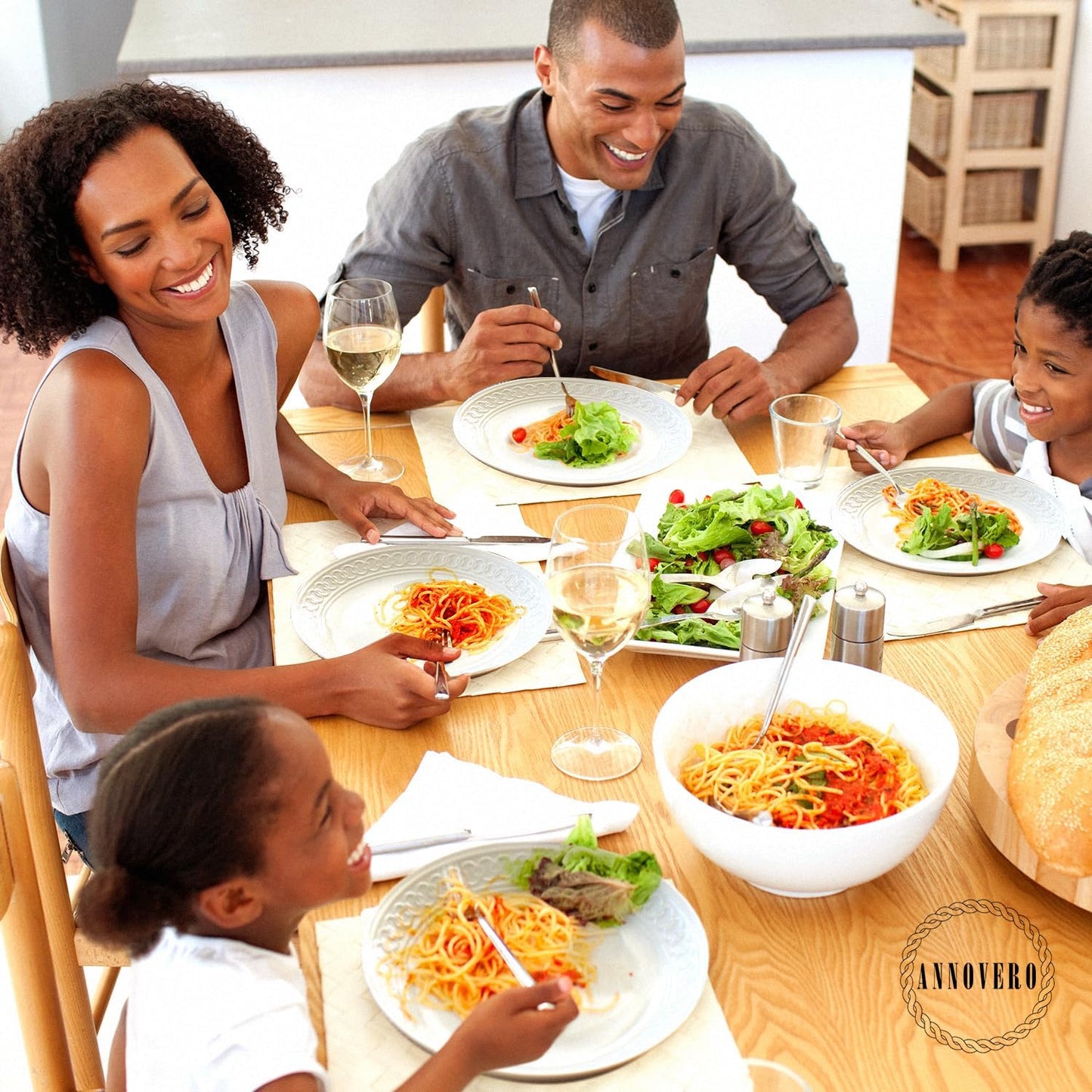 Annovero Plates and Bowls Sets - Dishes Set for 4 - Microwave Safe - 12 Piece Porcelain Dinnerware for Kitchen - Includes 4 Dinner & 4 Appetizer Plates, 4 Cereal Bowls - Zero Lead & Cadmium