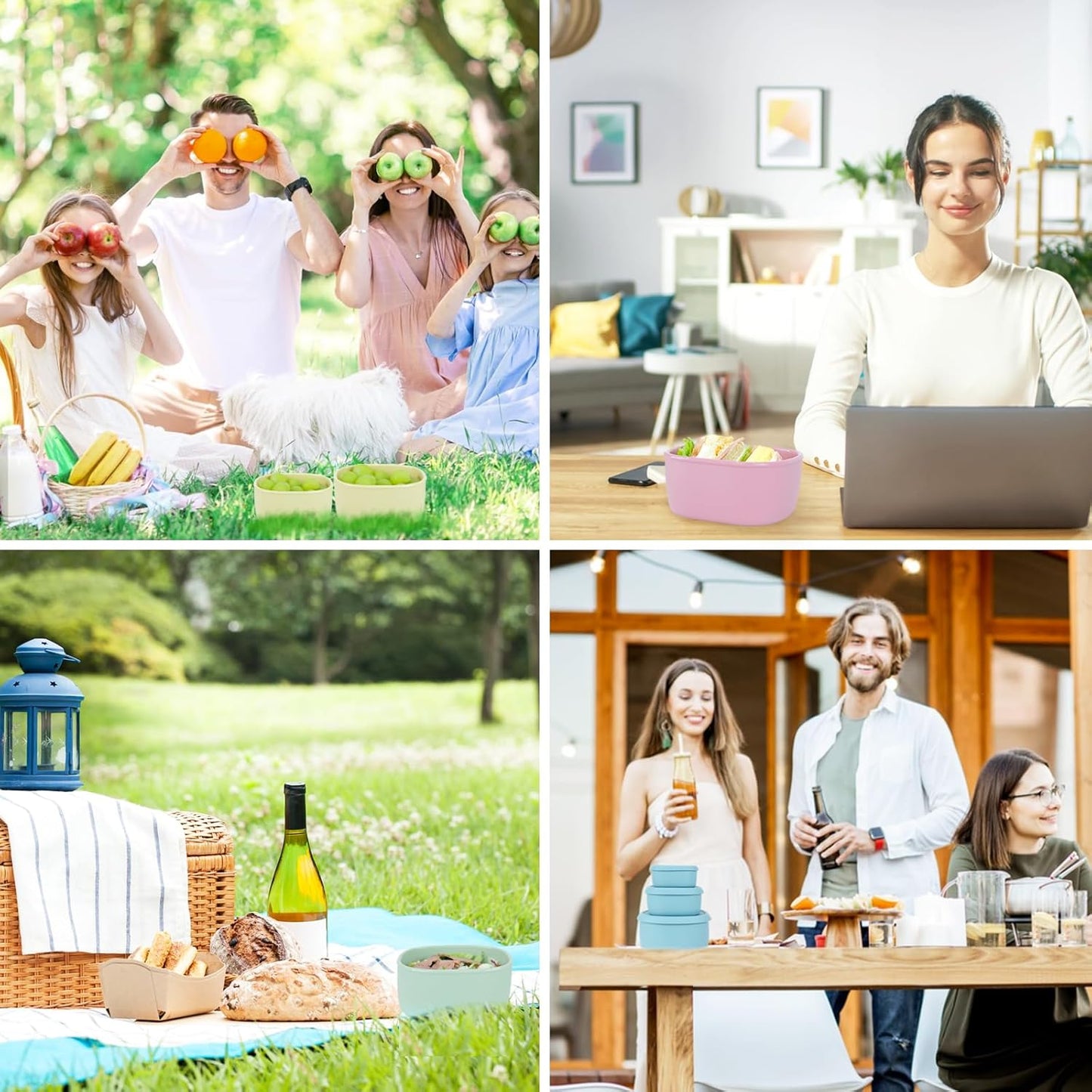 Anatole Silicone Food Storage Lunch Bento Box Set of 3 Reusable Nesting Containers with Lids BPA Free Dishwasher Microwave Oven Freezer Safe Leakproof (6.7oz, 10oz, 20oz)