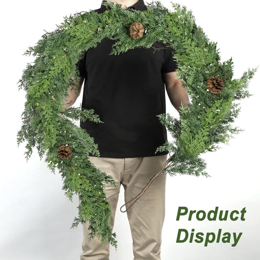 Artgar 6 Ft Christmas Cedar Garland - Realistic Greenery Cypress Garland with Pinecone - Artificial Real Touch Pine Garlands for Outdoor Home Dining Table Mantel Stair Porch Winter Xmas Decor