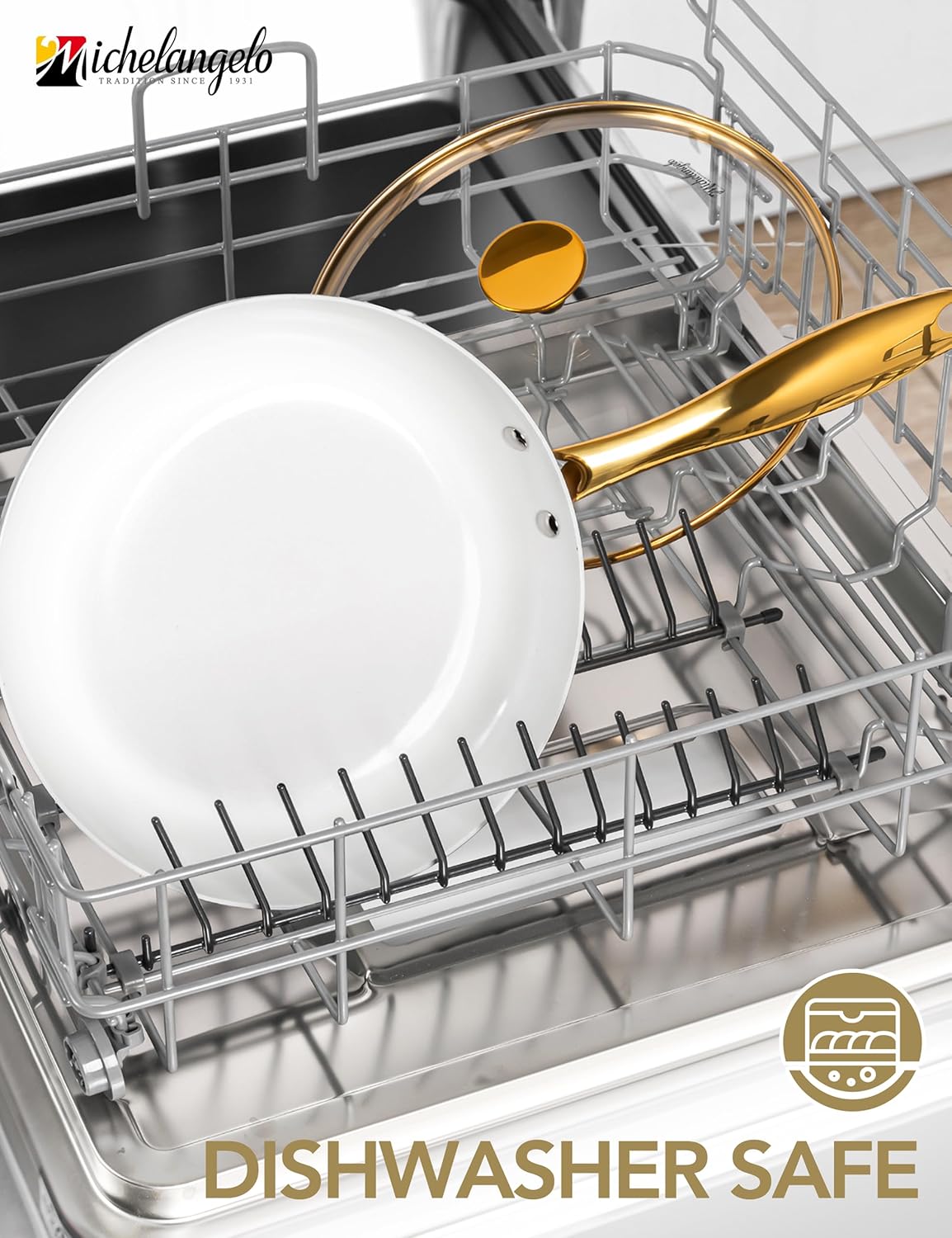 MICHELANGELO Large Frying Pan with Lid, 14 Inch Ceramic Skillet with Non-Toxic Coating, Non Stick Fry Pan with Ergonomic Handle, Induction Compatible