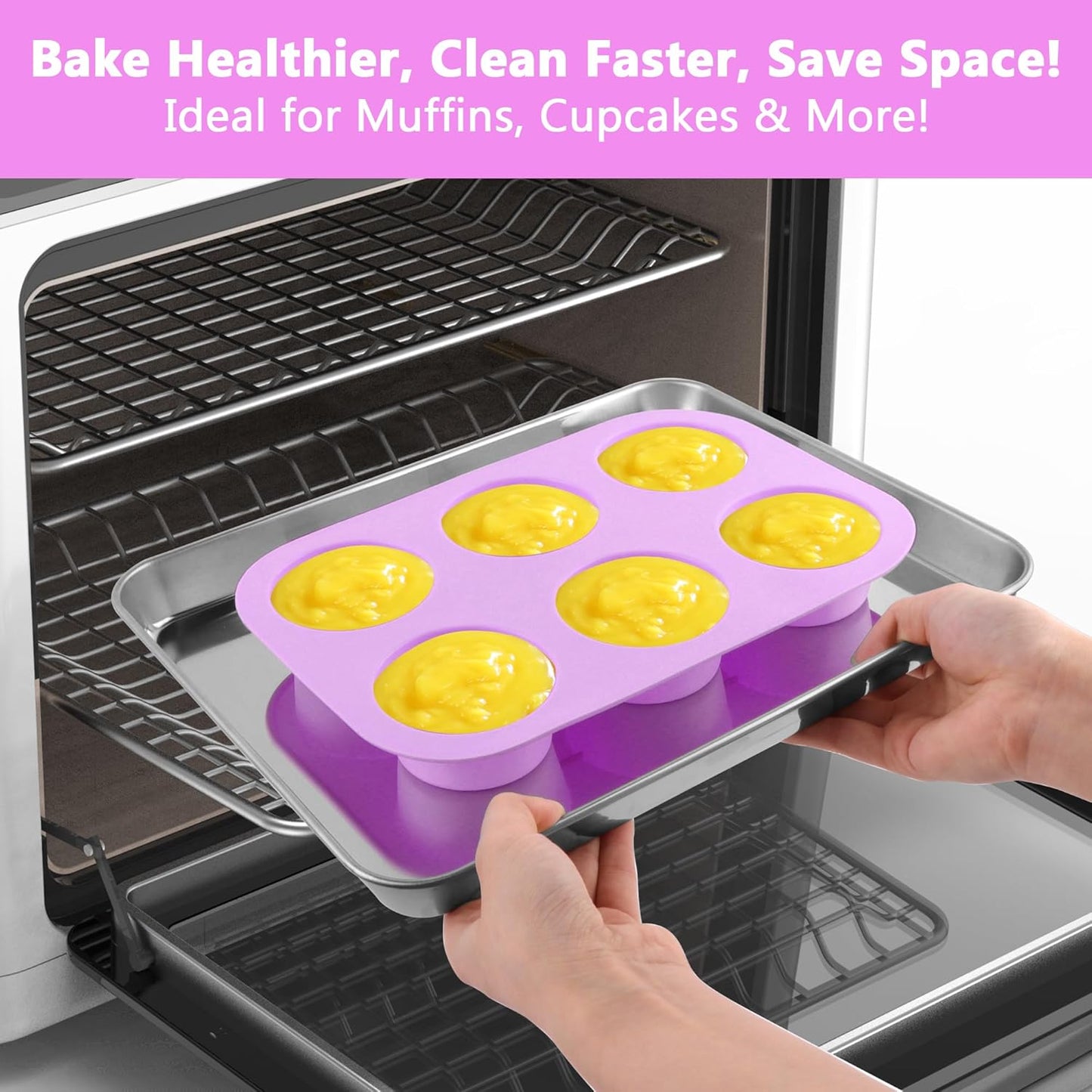 3-Pack 6-Cup Silicone Muffin Pans, Nonstick Cupcake Baking Molds, Muffin Cupcake Pans Molds for Baking, BPA/PFA-Free, Dishwasher & Oven Safe - Purple