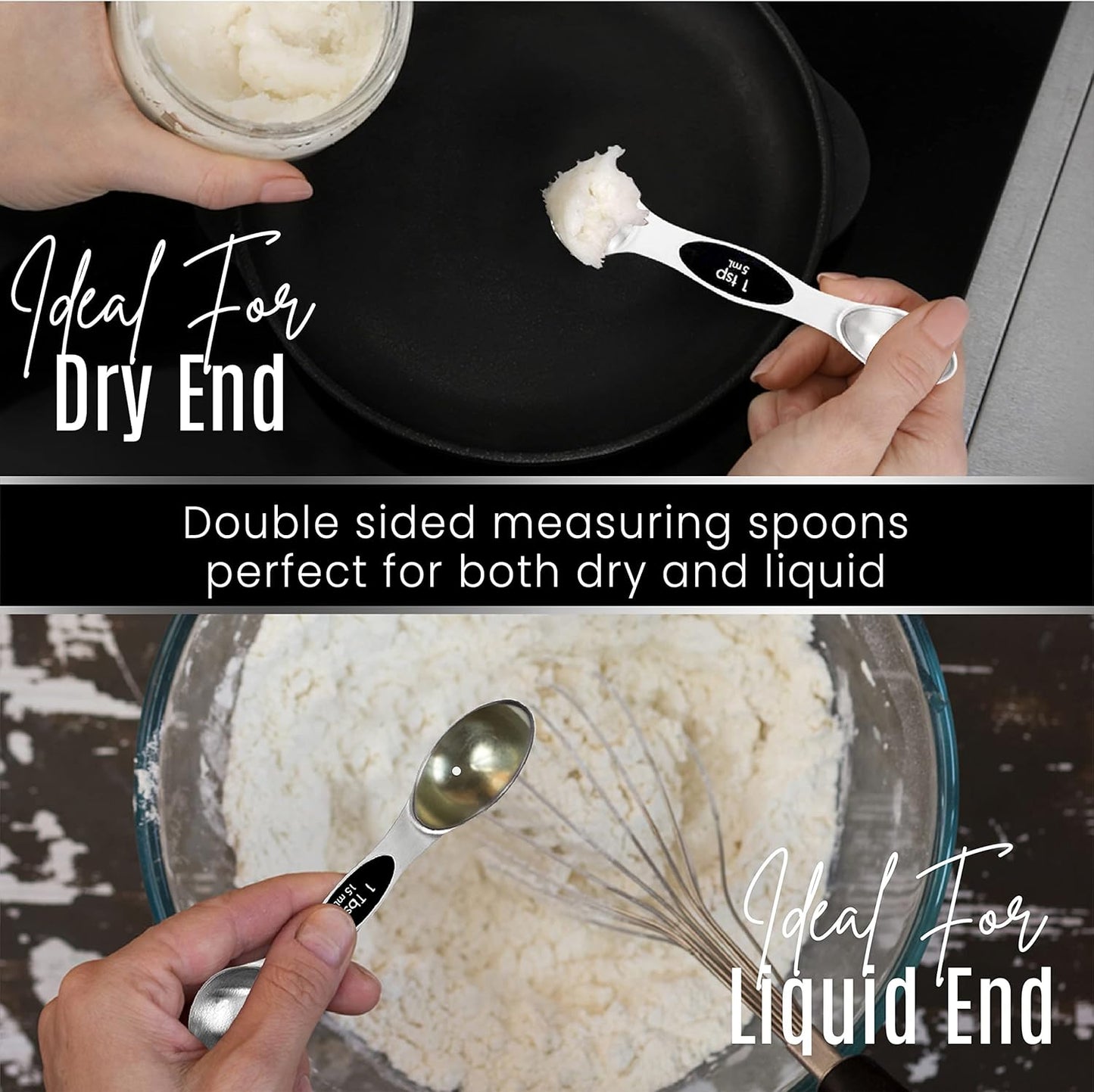 Nextop Stainless Steel Magnetic Measuring Spoons Set – 9 Pieces Dual-Sided Stackable Magnetic Teaspoons and Tablespoons for Dry & Liquid Ingredients – Kitchen Gadgets for Baking & Cooking – Black