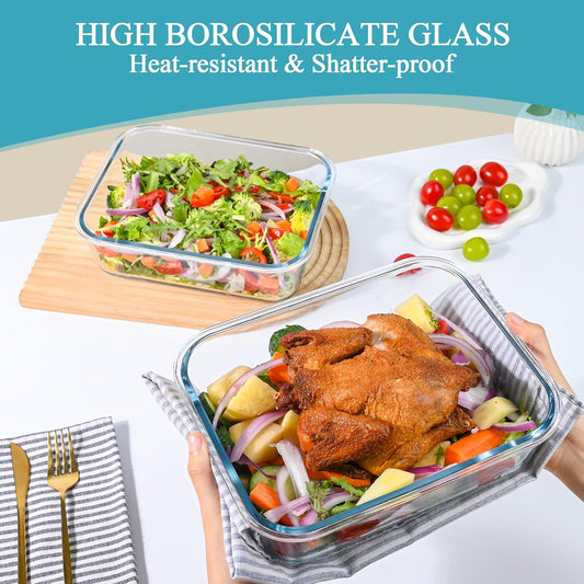 GEHE 9.8 Cup / 78 Oz Large Glass Food Storage Containers with Lids, 2 Pack Glass Meal Prep Containers Set with Airtight Locking Lids - Storing Food, Baking, Leakproof, Freezer, Microwave & Oven Safe