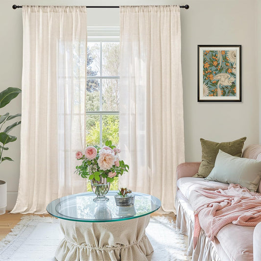 BGment 80 Inches Long Linen Semi Sheer Curtains for Bedroom, Oatmeal Light Filtering Window Drapes with Rod Pocket Lightweight Natural for Farmhouse Living Room, 2 Panels Set, Each 52 Inch Wide