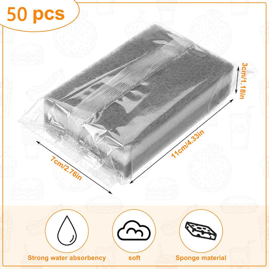 50 Pcs Individually Wrapped Sponges, Uncompressed Non Scratch Scrouing Sponges for Household Cleaning Dishes Kitchen Airbnb Apartment Car Bike Gray