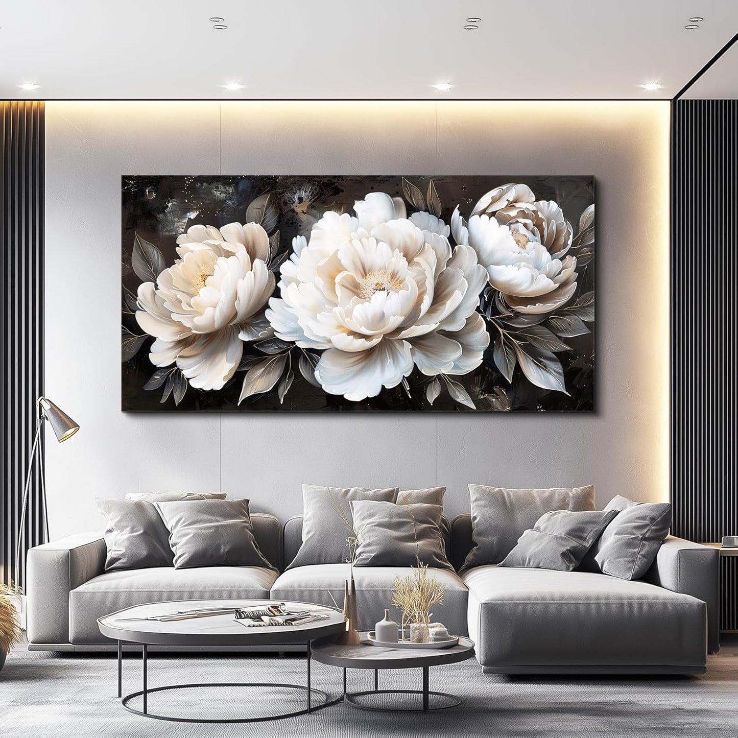 QIYILEXWART Canvas Wall Art For Living Room Large Wall Decor For Office Bedroom Decorations White Peony Landscape Pictures Farmhouse Painting Artwork Room Wall Mural Aesthetic Home Decor 30x60 In