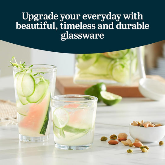 Libbey Preston Tumbler and Rocks Glasses Set, All Purpose Everyday Drinking Glasses Set of 16, Dishwasher Safe Kitchen Glassware Set