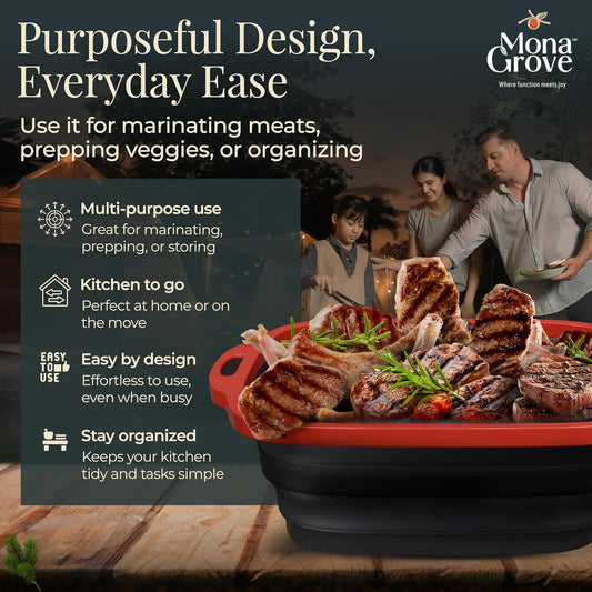 Monagrove Collapsible BBQ Prep Tub with Lid | Collapsible Tub & Cutting Board Container for Marinating, Camping, Meat Storage, Portable, Space-Saving, Foldable Tray for Kitchen, Outdoor, Picnic
