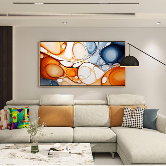 KLAKLA Orange and Blue Abstract Wall Art - Modern Picture Artwork for Wall Decor - Frame Wall Art for Living Room Office Bedroom