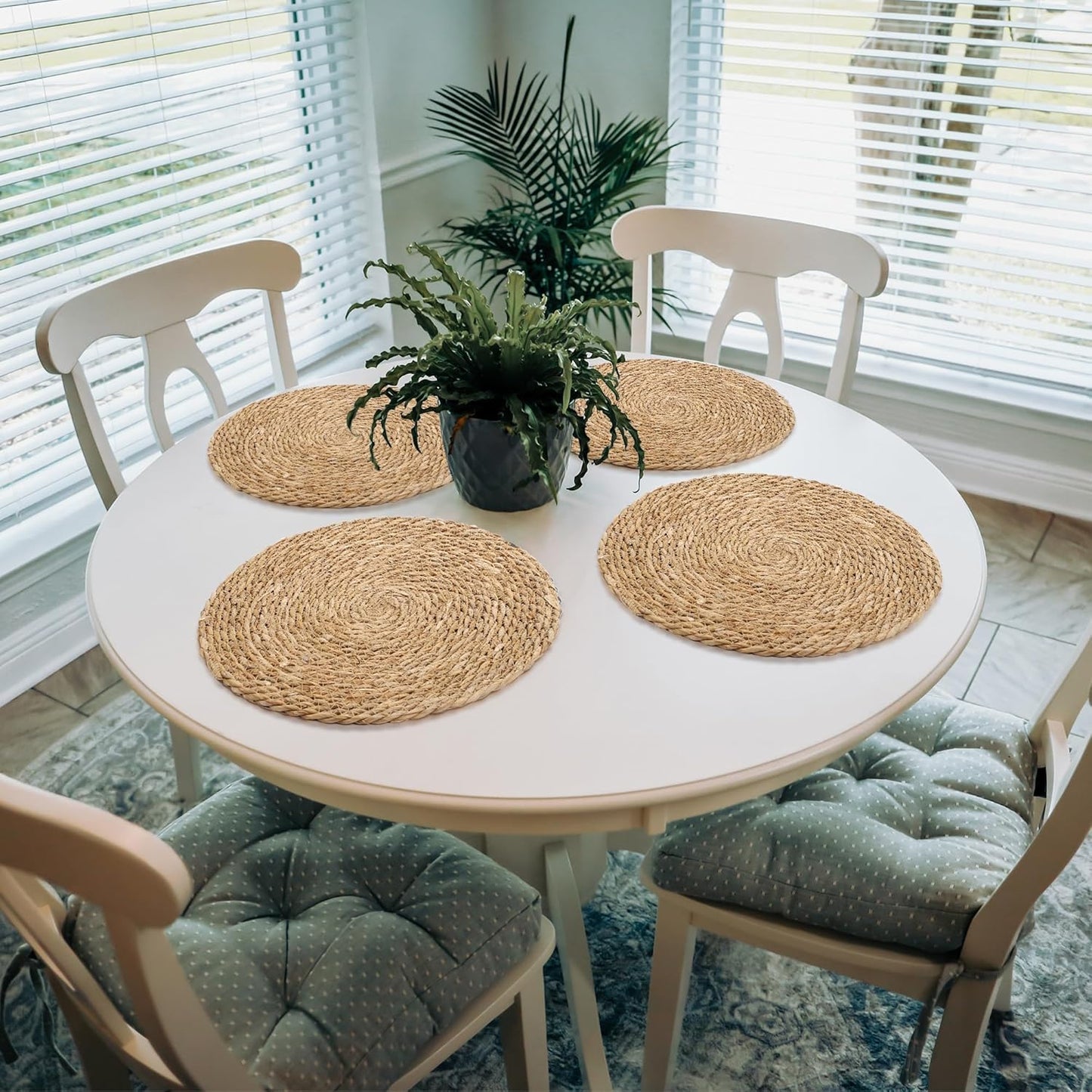 Set of 12 Round Woven Placemats 15 Inch Bulrush Placemats Natural Handwoven Boho Rattan Wicker Table Mats for Farmhouse & Home Dining