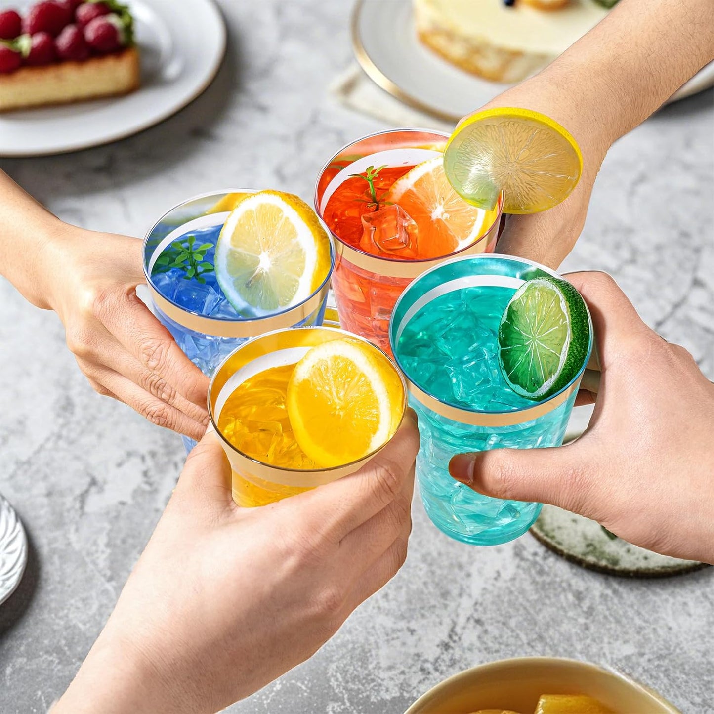 I00000 50 Pack 14 oz Gold Plastic Cups, Gold Disposable Cups Tumblers, Disposable Plastic Wine Glasses Cocktail Glasses Perfect for Wedding, Halloween, Thanksgiving, Christmas Parties