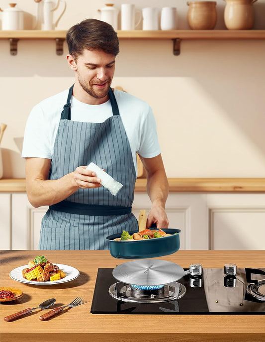 7.9 inch Heat Diffuser for Gas Stove, Stainless Steel Induction Adapter Plate, Converter Disk for Induction Cooking Plate with Detachable Handle, Red