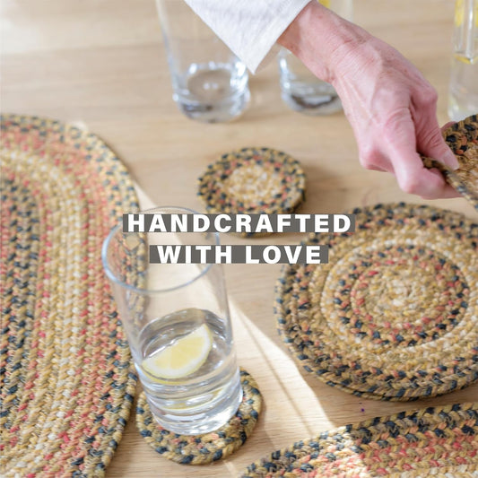Homespice Russet Jute Braided Trivets for Table, Warm Country Decor, Set of 3, Multicolor 8" Round Heat Resistant Mats - Rich Colors, Easy to Clean, Durable and Protects Furniture