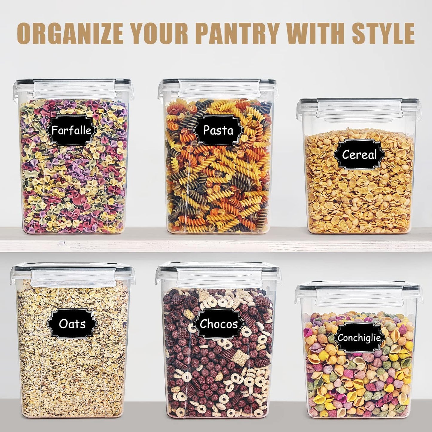 Wildone Large Food Storage Containers 5.2L /175oz, 4 Piece BPA Free Plastic Airtight Food Storage Containers for Flour, Sugar, Baking Supplies, Kitchen & Pantry Containers with 20 Labels