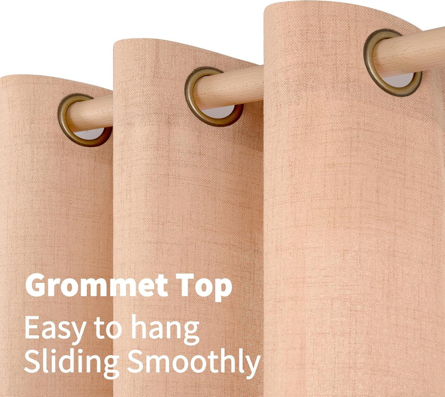 YoungsTex Peach Linen Curtains 80 Inches Long for Living Room, Coral Semi Sheer Drapes Textured with Bronze Grommet Light Filtering Spring for Dining Bedroom, 52 x 80 Inch, 2 Panels