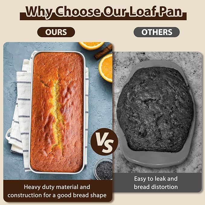 P&P CHEF Loaf Pans for Baking Bread, 12 x 5 Inch Large Stainless Steel Bread Loaf Pan Tins for Homemade Meatloaf Cake Brownies, Healthy & Sturdy, Oven & Dishwasher Safe, 4Pcs