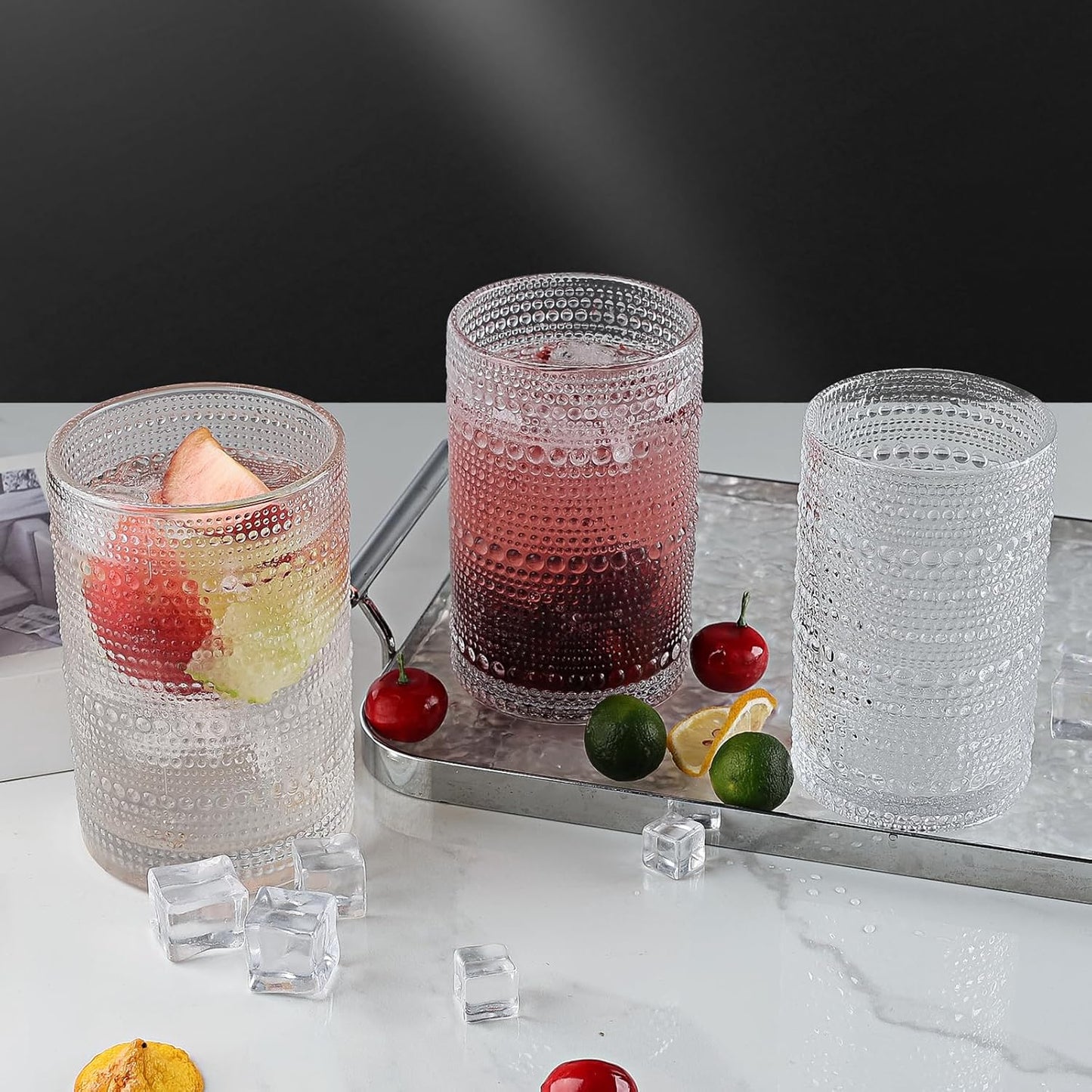 Hobnail Drinking Glasses Set,16 Oz Vintage Embossed Glass Tumbler for Cocktail, Beer, Juice, Water, Whiskey and Kitchen Glassware,2pack