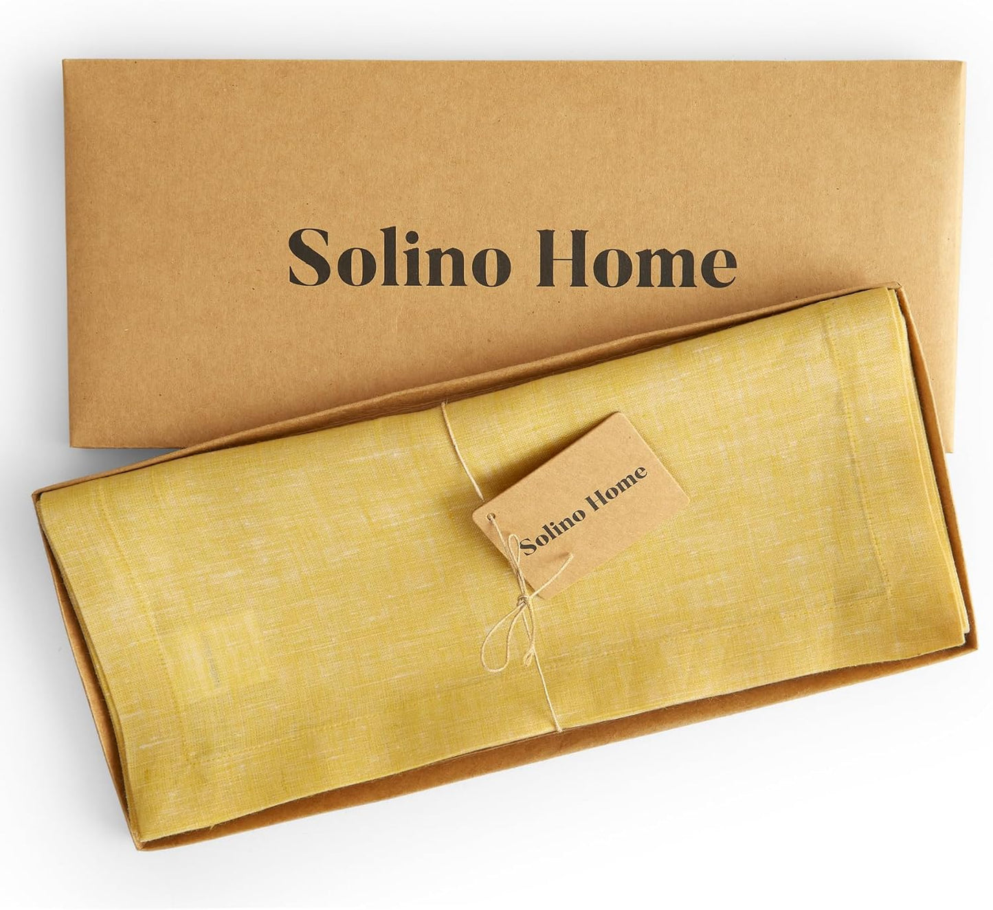 Solino Home Linen Table Runner 108 Inches Long - Athena, 100% Pure Linen Chambray Lemon Yellow 14 x 108 Inch Table Runner
