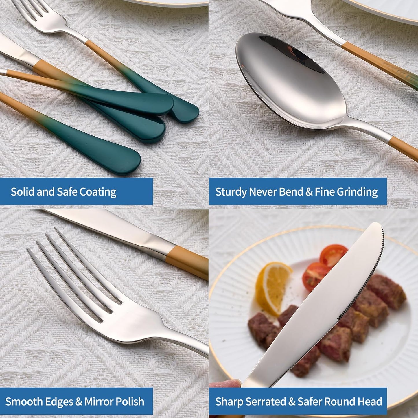 20-Piece Green and Orange Silverware Set, 18/0 Stainless Steel Colorful Handle Flatware Set,Service for 4,Modern Cutlery Set Includes Dinner Knives Forks Spoons,Mirror Polished,Dishwasher Safe