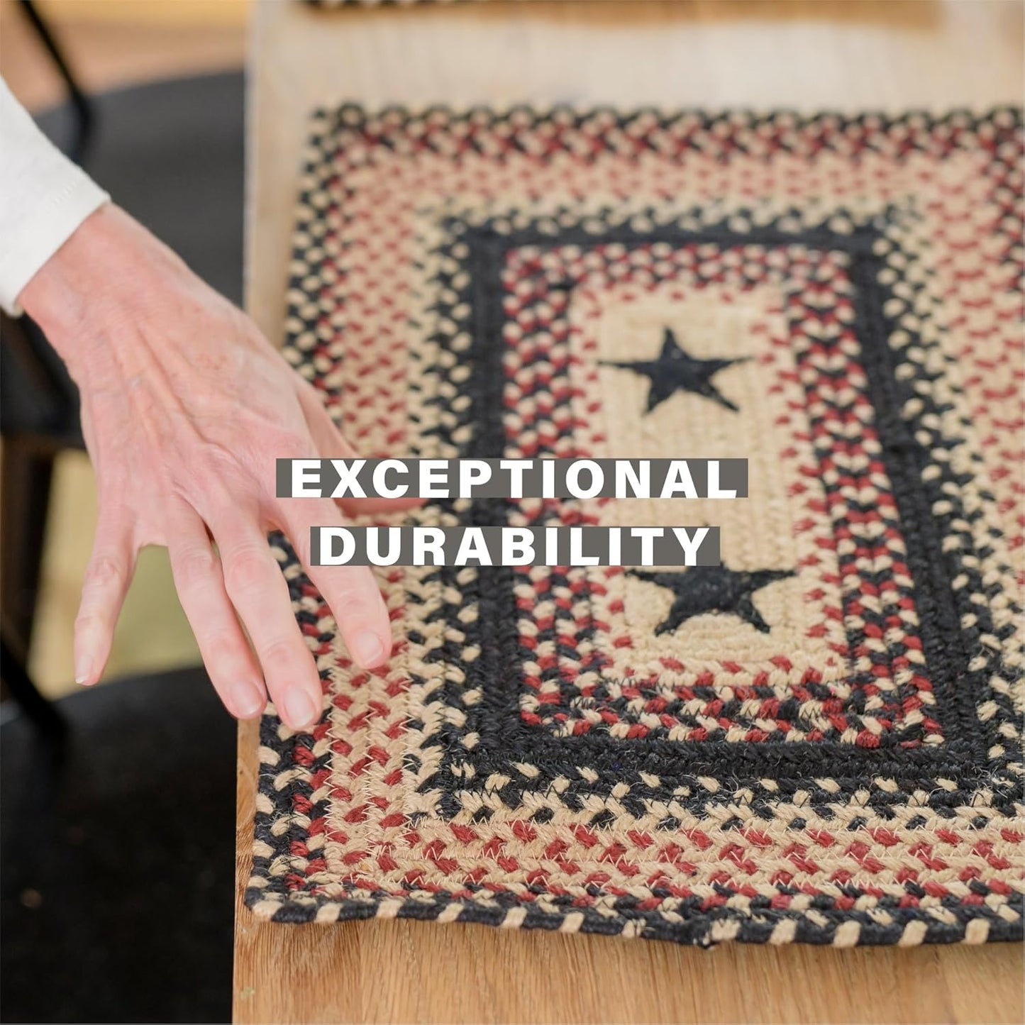 Homespice Primitive Star Gloucester Dining Placemats, Warm Primitive Decor, Set of 6, Black and Red - 13x19 Rectangle Table Mats - Vibrant Colors, Durable, Easy to Clean and Protects Furniture