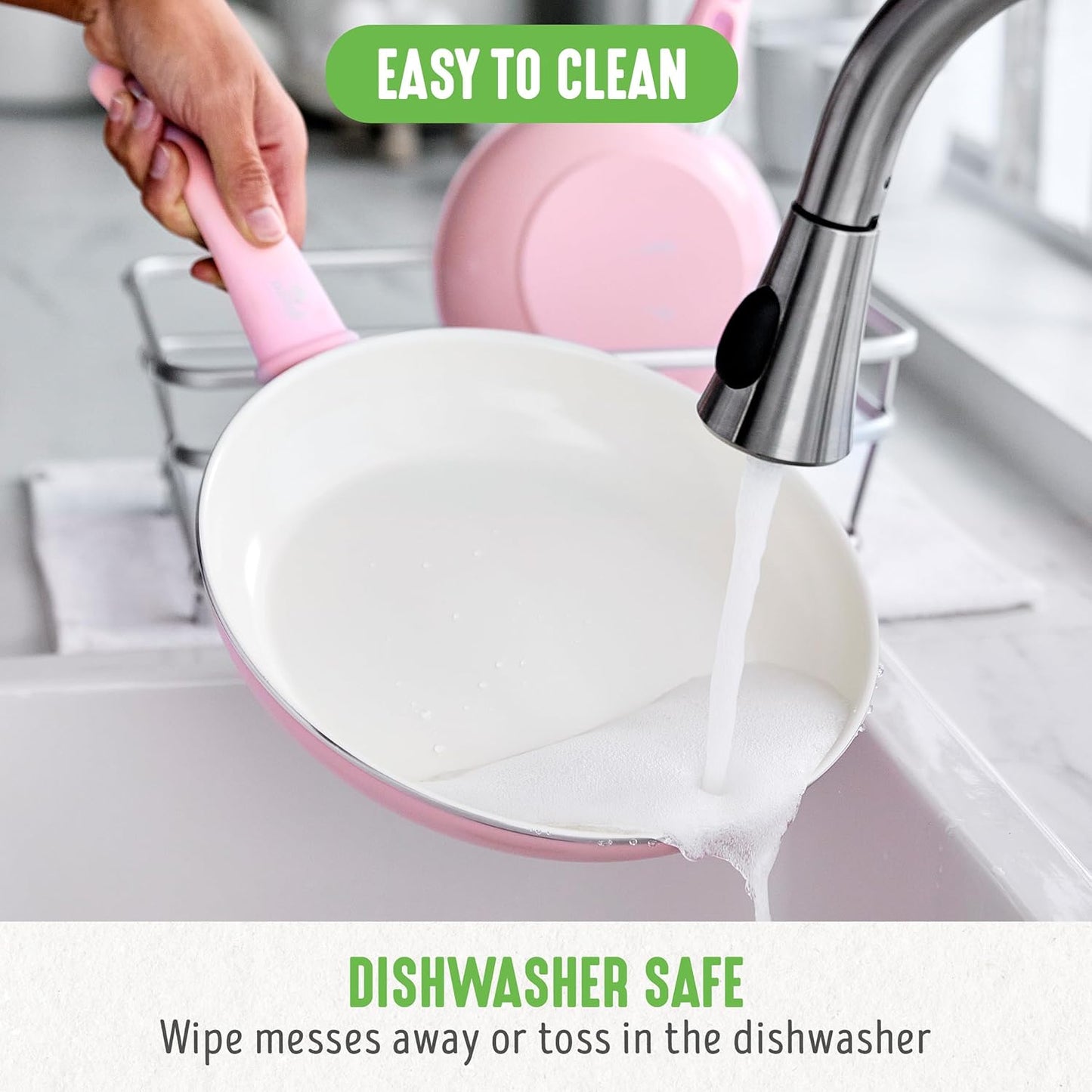 GreenLife Non Stick Fry Pan Set (7" & 10"), Non-Toxic PFAS-Free Ceramic Skillets, Dishwasher & Oven Safe, Egg Omelet Frying Pans, Stay- Cool Handles, Kitchen Home Cooking Essentials, Pink