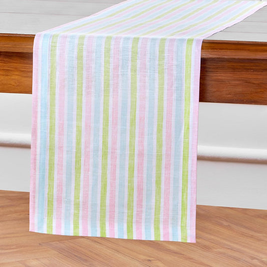 Solino Home Linen Table Runner 36 Inches - 100% Pure Linen Multicolor Palm Beach Stripe Table Runner 14 x 36 Inch Ideal for Dresser and Coffee Tables