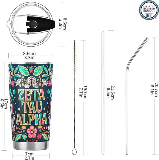 Zeta Tau Alpha Paraphernalia Officially Licensed - 20 oz Stainless Steel Insulated Sublimation Tumbler - Colorful