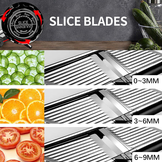 VEKAYA Mandoline Slicer, Mandoline Slicer for Kitchen, Adjustable Mandolin, Stainless Steel Mandoline, Vegetable Slicer, Potato, Onion, Cucumber, Tomato, Veggie Slicer with Cut-Resistant Gloves